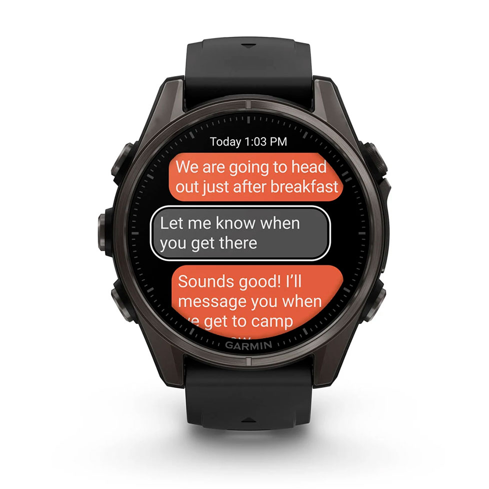 fēnix® 8 – 43мм, AMOLED Sapphire, Carbon Grey DLC Titanium з чорним силіконовим ремінцем 010-02903-21