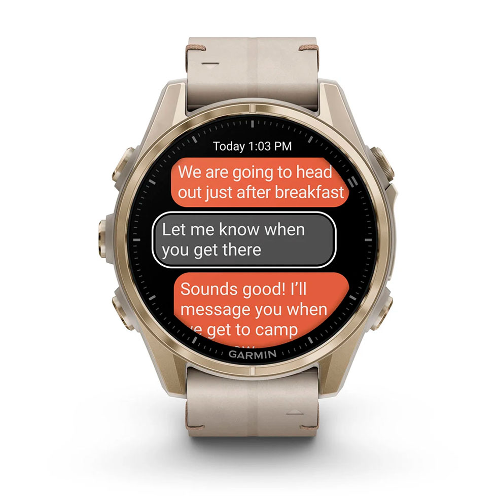 fēnix® 8 – 43мм, AMOLED, Sapphire, Soft Gold з Limestone сірим шкіряним ремінцем 010-02903-40