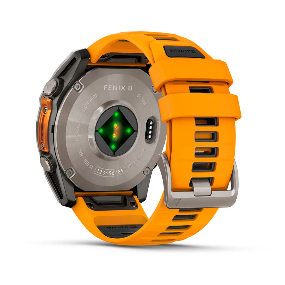 fēnix® 8 – 51мм, AMOLED, Sapphire, Titanium з помаранчевим силіконовим ремінцем 010-02905-11