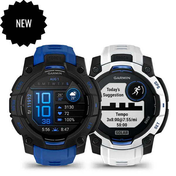 Instinct<sup>®</sup> 3 – 45 мм, AMOLED Black з Bolt Blue/Black силіконовим ремінцем