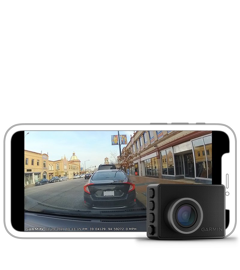 Використовуйте додаток Garmin Drive на сумісному смартфоні, щоб отримати дистанційний доступ до камери та спостерігати з будь-якої точки в режимі Live View за припаркованою машиною